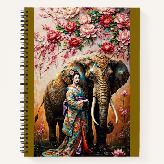 Geisha and elephant oil painting textured notizblock (Vorderseite)