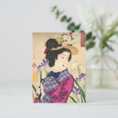 Geisha and Irises Japanese Woodblock Art Ukiyo-e Postkarte (Stehend Vorderseite)