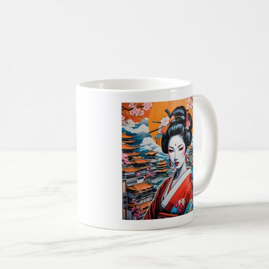Geisha and Sakura: Japanese-Inspired Art Kaffeetasse (VorderseiteRechts)