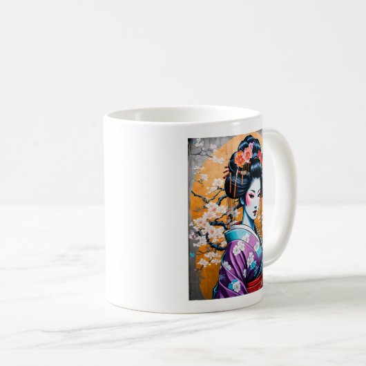 Geisha and Sakura: Japanese-Inspired Art Kaffeetasse (VorderseiteRechts)