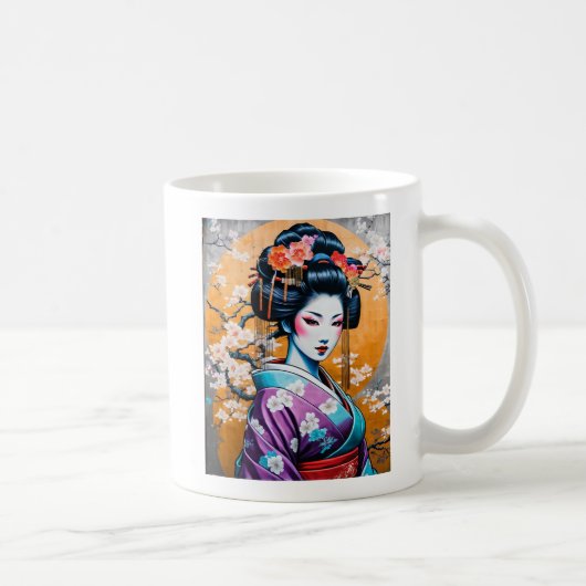 Geisha and Sakura: Japanese-Inspired Art Kaffeetasse (Rechts)