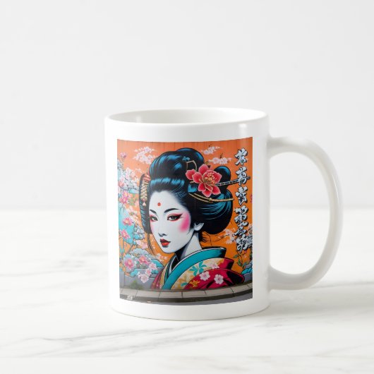Geisha and Sakura: Japanese-Inspired Art Kaffeetasse (Rechts)