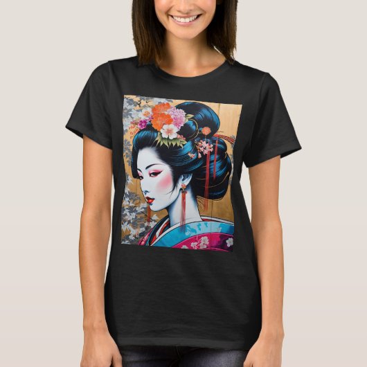 Geisha and Sakura: Japanese-Inspired Art T-Shirt (Vorderseite)