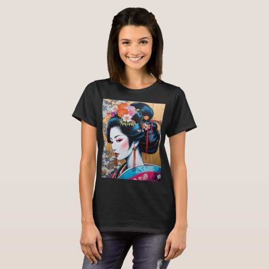 Geisha and Sakura: Japanese-Inspired Art T-Shirt (Vorne ganz)