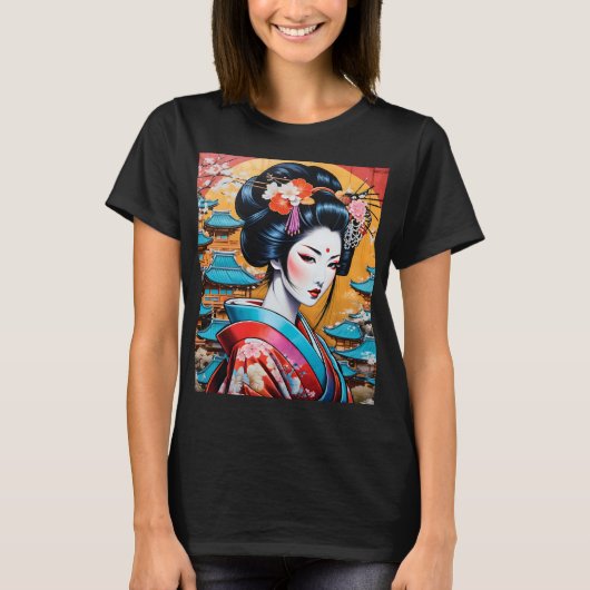 Geisha and Sakura: Japanese-Inspired Art T-Shirt (Vorderseite)