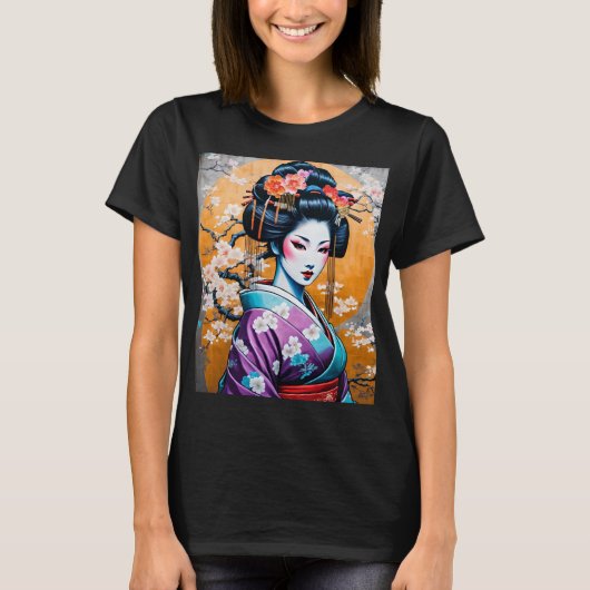 Geisha and Sakura: Japanese-Inspired Art T-Shirt (Vorderseite)
