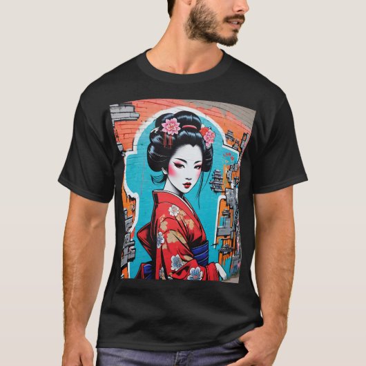 Geisha and Sakura: Japanese-Inspired Art T-Shirt (Vorderseite)