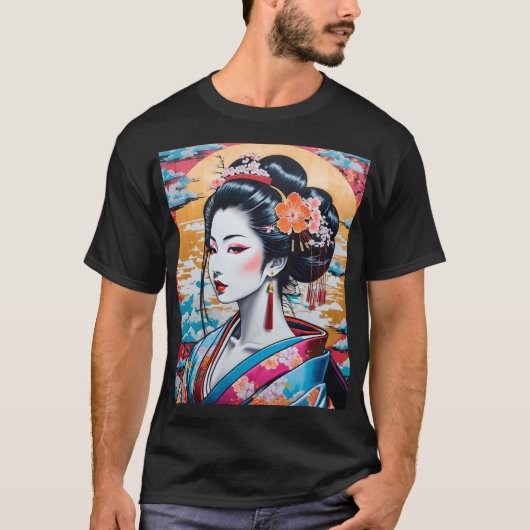 Geisha and Sakura: Japanese-Inspired Art T-Shirt (Vorderseite)