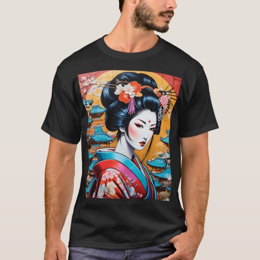 Geisha and Sakura: Japanese-Inspired Art T-Shirt (Vorderseite)