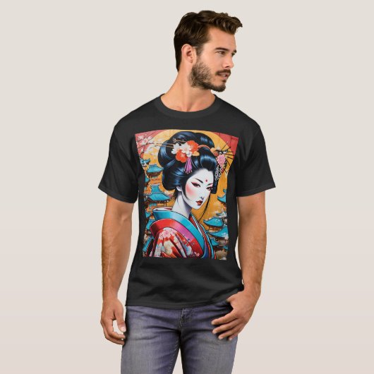 Geisha and Sakura: Japanese-Inspired Art T-Shirt (Vorne ganz)