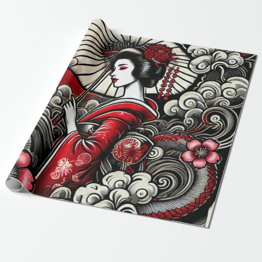 Geisha Art Wrapping Paper - Elegante Geschenkwrap Geschenkpapier (Ungerollt)