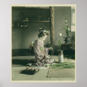 Geisha beim Arrangieren von Schwertlilien Poster D