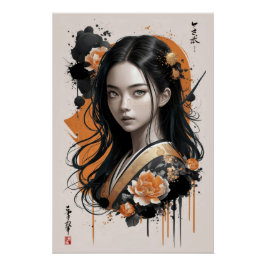 Geisha Bloom: Asiatische Goldene Petalen Poster