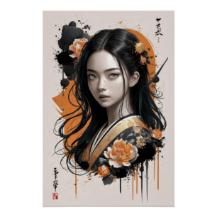 Geisha Bloom: Asiatische Goldene Petalen Poster