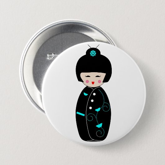 Geisha-Cartoon-Knopf Button (Vorne & Hinten)