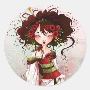 Geisha Coquelicot Runder Aufkleber