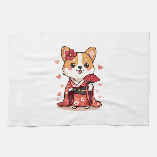 Geisha Corgi Dog Lover Welsh Geschirrtuch (Horizontal)