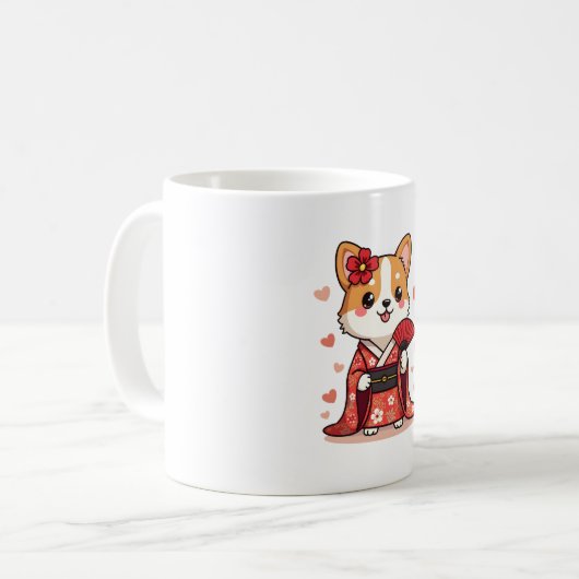 Geisha Corgi Dog Lover Welsh Kaffeetasse (Vorderseite Links)