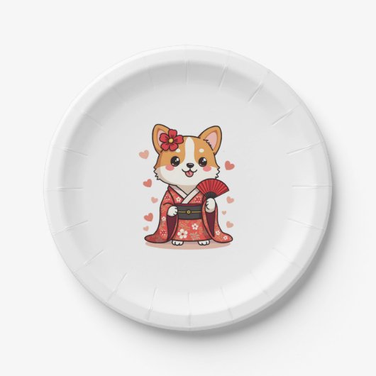 Geisha Corgi Dog Lover Welsh Pappteller (Vorderseite)