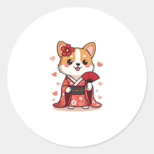 Geisha Corgi Dog Lover Welsh Runder Aufkleber (Vorderseite)