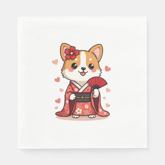 Geisha Corgi Dog Lover Welsh Serviette (Vorderseite)