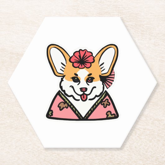 Geisha Corgi Dog Lover Welsh Untersetzer (Vorderseite)