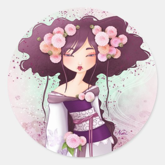 Geisha Dahlia Runder Aufkleber (Vorderseite)