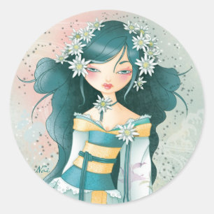 Geisha Edelweïss Runder Aufkleber