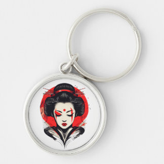Geisha Elegance: Rote und schwarze Schönheit Schlüsselanhänger