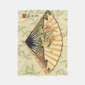 Geisha Fan mit Blätter und Blumendruck Fleecedecke (Vorderseite)