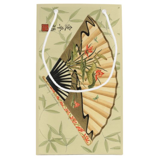 Geisha Fan mit Blätter und Blumendruck Kleine Geschenktüte (Rückseite)