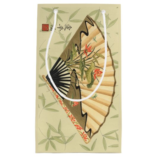 Geisha Fan mit Blätter und Blumendruck Kleine Geschenktüte (Vorderseite)