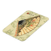 Geisha Fan mit Blätter und Blumendruck Magnet (Linke Seite)