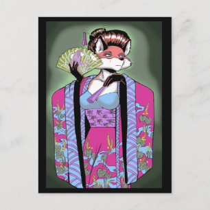 Geisha Fox Postcard Postkarte