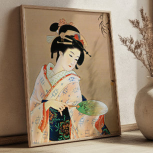 Geisha-Frau Japanisches Ukiyo-e Vintage-Holzschnit Poster