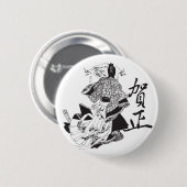 Geisha-Frau und japanische Beschriftung Button (Vorne & Hinten)