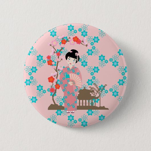 Geisha-Geburtstagsparty Button (Vorderseite)