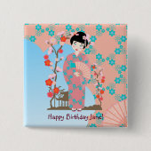 Geisha-Geburtstagsparty Button (Vorderseite)