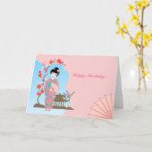 Geisha-Geburtstagsparty Karte (Gelbe Blume)