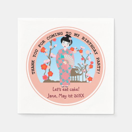 Geisha-Geburtstagsparty Serviette (Vorderseite)