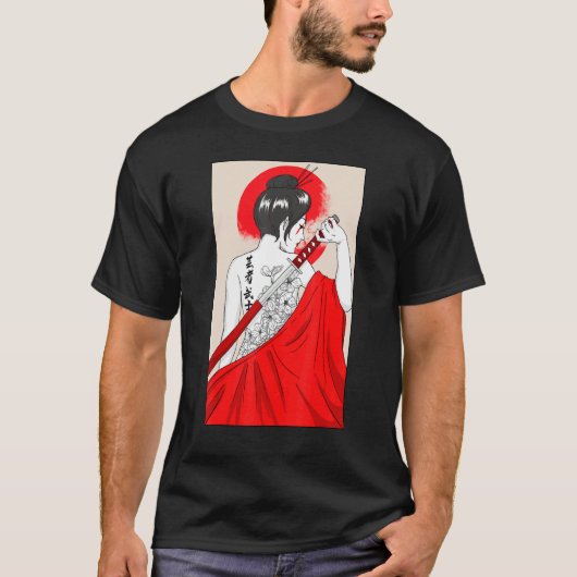 Geisha Girl Katana Schwert und Tattoo der japanisc T-Shirt (Vorderseite)
