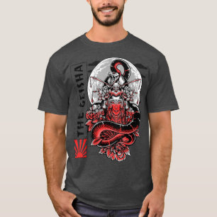 Geisha Girl Katana Schwert und Tattoo des Drachen T-Shirt