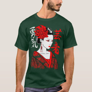 Geisha Girl Katana Schwert und Tattoo des Drachen  T-Shirt