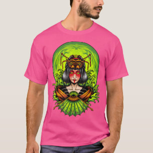 Geisha Girl Katana Schwert und Tattoo des Drachen T-Shirt