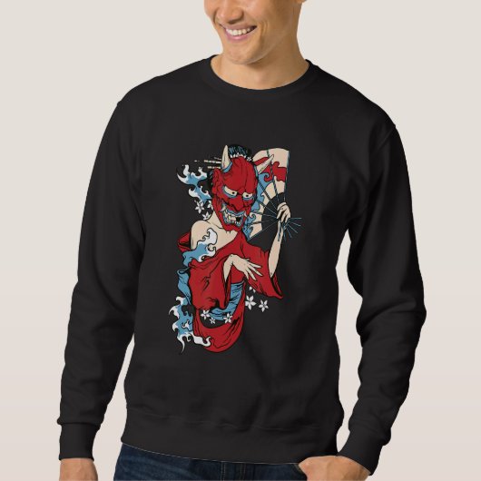 Geisha Girl Mask japanischer Demon Sweatshirt (Vorderseite)
