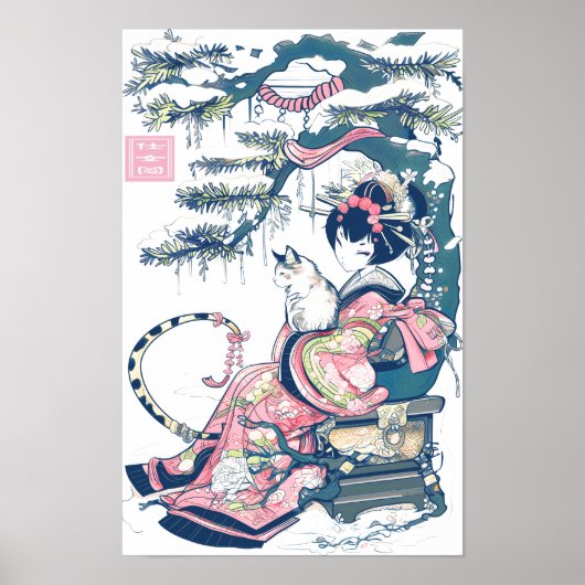 Geisha Girl mit Dragon und Katzen 37003 Poster (Vorne)