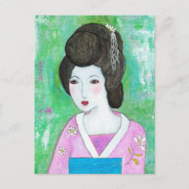 Geisha Girl Mixed Media Abstrakte Malerei Postkarte