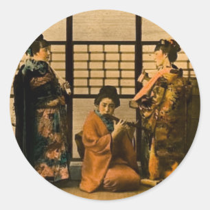 Geisha Girls Magic Lantern Slide Runder Aufkleber