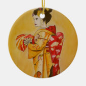 Geisha gold kimono originale Aquarellkunst Keramikornament (Vorne)