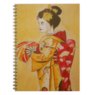 Geisha gold kimono originale Aquarellkunst Notizblock